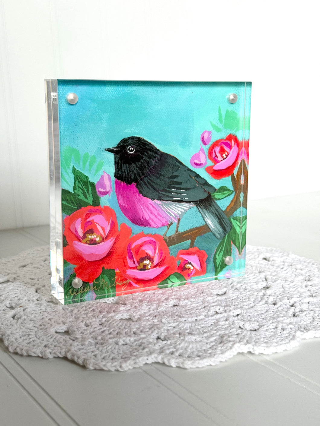 Acrylic Framed Mini Print - Australian Pink Robin