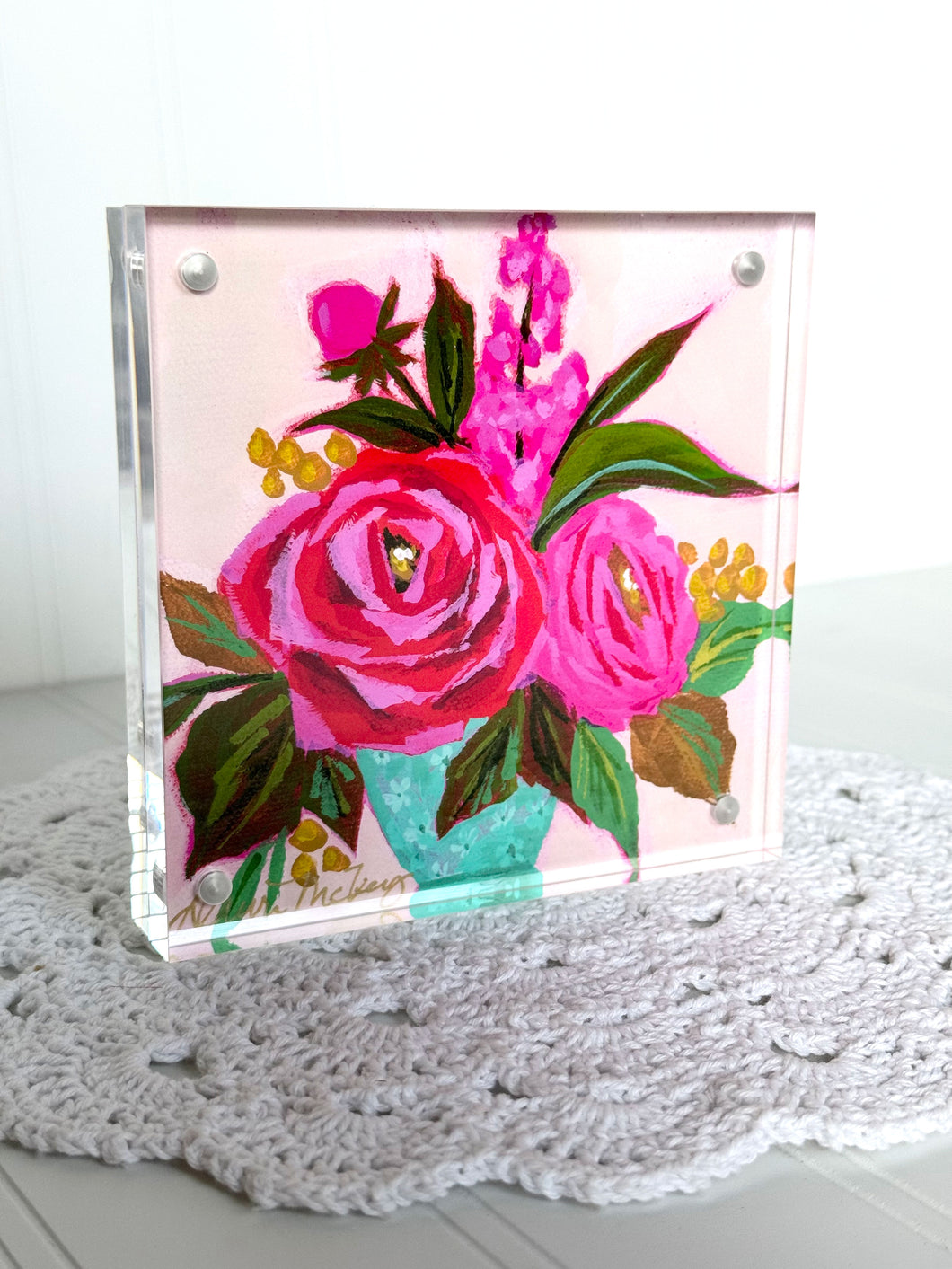 Acrylic Framed Mini Print - Daisy & Josephine-Flowered Vase