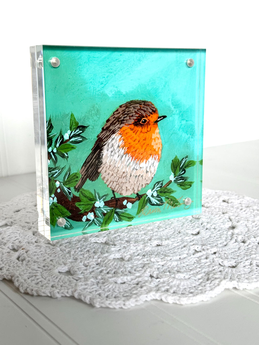 Acrylic Framed Mini Print -English Robin