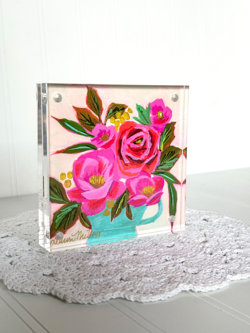 Acrylic Framed Mini Print - Teacup Vase