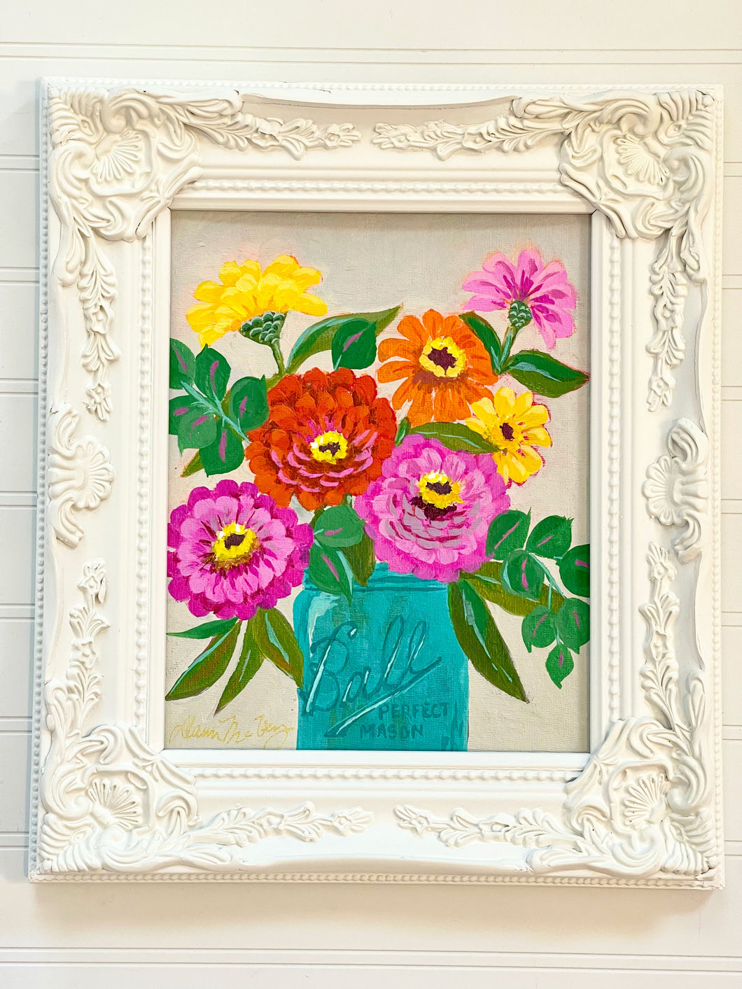 Framed Floral: Ball Jar Zinnias 2