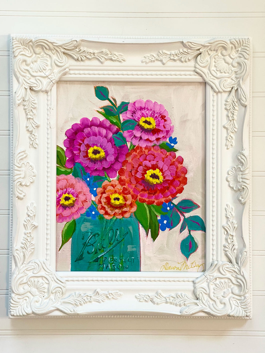 Framed Floral: Ball Jar Zinnias 3